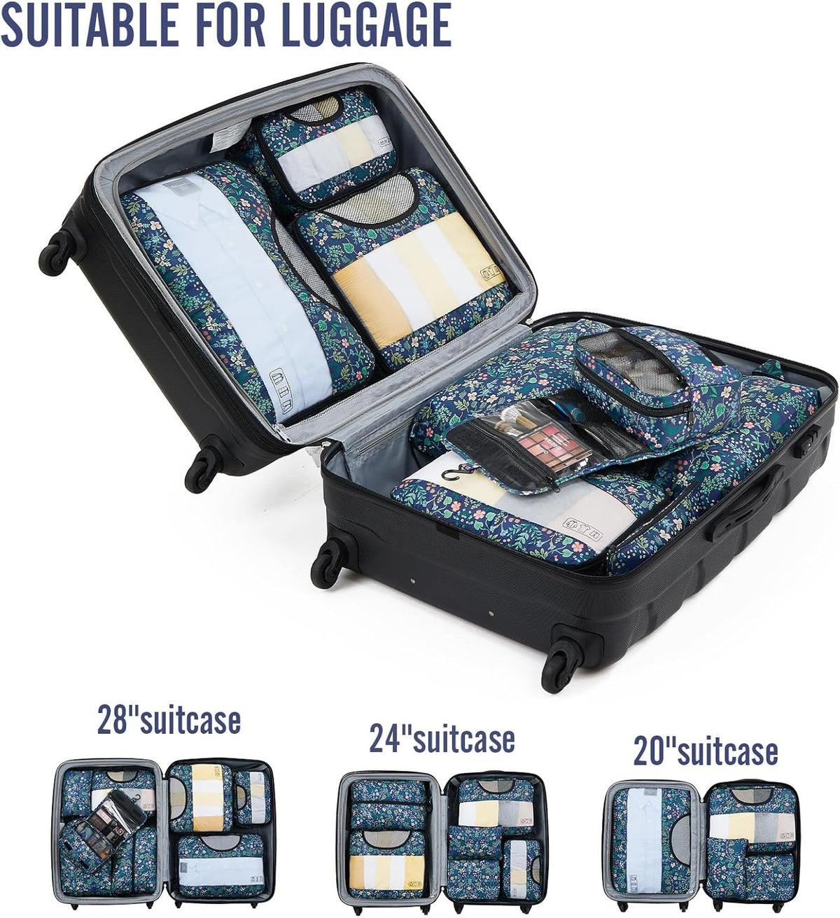 Veken 8 Set Packing Cubes for Travel Essentials, Suitcase Organizer Bags in 4 Sizes, Carry-On Luggage Accessories with Large Laundry & Hanging Toiletry Bag, Must-Have for Airplane, Road Trip & Camping - Roamly