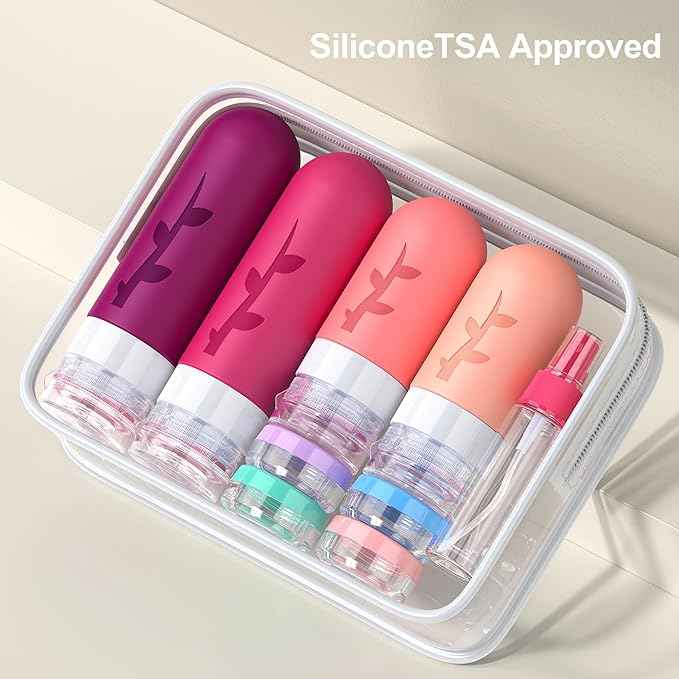 Travel Bottles for Toiletries, Tsa Approved Silicone Containers for Toiletries, Leak Proof Refillable Liquid 3oz 2oz Travel essentials for Shampoo Conditioner Lotion BPA Free