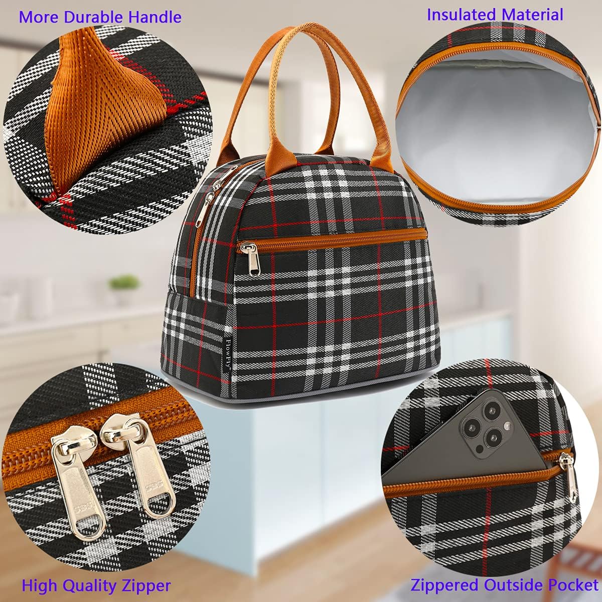 FlowFly Insulated Lunch Cooler Bag - Tote Bag Organizer for Women/Men, W&B