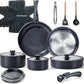 Chef Power Ceramic Nonstick Cookware Set 19 Piece with Detachable Handle, Induction Dishwasher Oven Safe Pans and Pots Set, RV Kitchen Set Removable Handle, Rock Stone Black