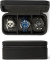 TAWBURY 3 Watch Case for Men – Luxury Leather Watch Travel Case for Men | Black Watch Cases for Men Travel | Traveling Watch Holder for Men | Black Watch Roll Case | 3 Watch Box for Men Travel