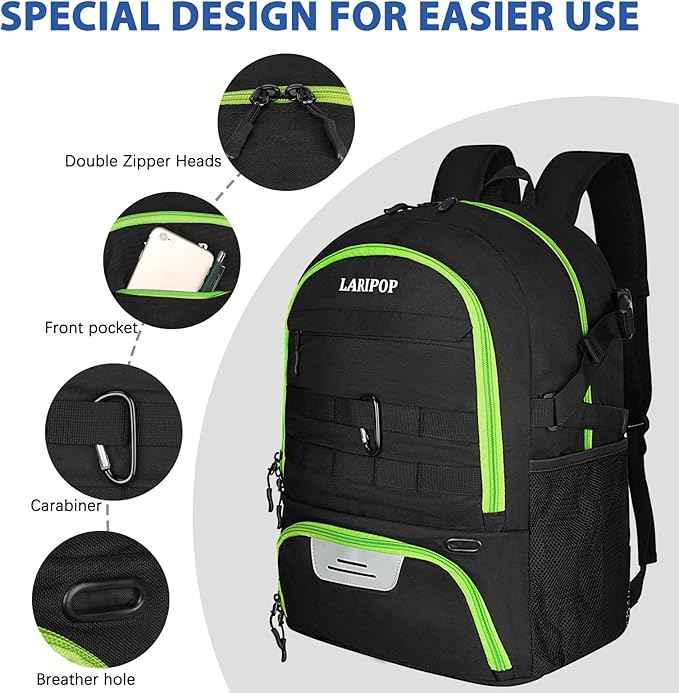 LARIPOP Soccer Backpack Soccer Bag with Ball Holder & Shoe Compartment Youth Sports Equipment Training Bag