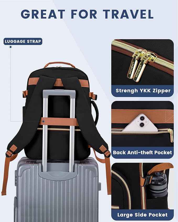 LOVEVOOK Travel Backpack for Women & Men 40L,Airline Approved Carry On Backpack Travel Essentials,TSA Carry on Luggage,Waterproof Personal Item Travel Bag Suitcase,3 Packing Cubes,Black-Leopard print