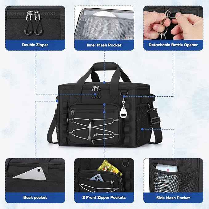 Maelstrom Soft Sided Cooler Bag, 30/40 Can Collapsible Insulated Ice Chest, Large Leakproof Portable Storage for Camping, Travel, Kayaking & Beach