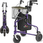 NOVA Traveler Folding 3-Wheel Walker with Tray, Basket, Pouch & Cup Holder, Lightweight Mobility Aid for Seniors & Adults, 8” All-Terrain Wheels for Tight Spaces & Travel, Purple