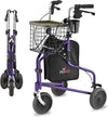 NOVA Traveler Folding 3-Wheel Walker with Tray, Basket, Pouch & Cup Holder, Lightweight Mobility Aid for Seniors & Adults, 8” All-Terrain Wheels for Tight Spaces & Travel, Purple