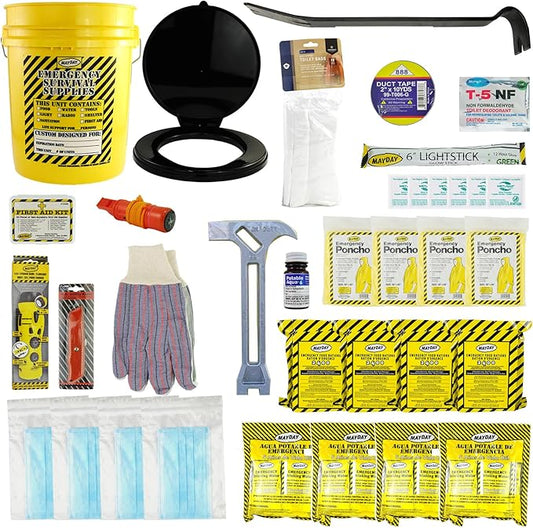 Mayday 13040 Deluxe 4-Person Emergency Honey Bucket Kit – Portable Toilet Survival Bucket with Food, Water, First Aid, Radio & Tools for Home, Work, Auto & Disaster Preparedness