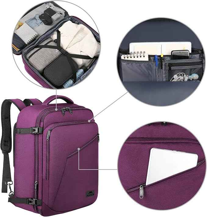 MATEIN Travel Backpack for Women, Expandable Flight Approved Carry on Backpack, Water Resistant Lightweight Suitcase, Large Business Weekender Daypack, Gift for Traveler, Purple