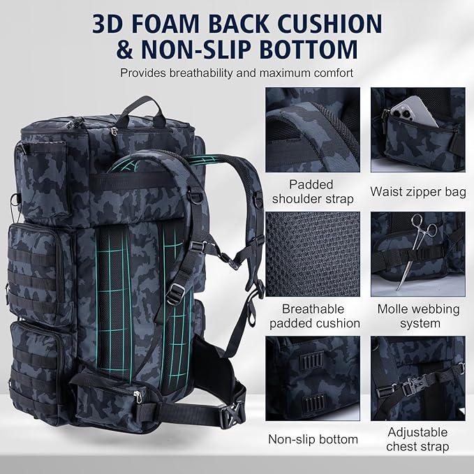 Goture Fishing Backpack with Cooler, 72L 600D Tackle Backpack Included 4 3700 Tackle Boxes, Dry & Wet Split Compartment, Large Fishing Tackle Bag with Rod Holders,Rain Cover for Travel Camping Hiking