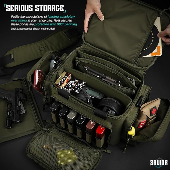 Savior Equipment Specialist Series Tactical Triple Pistol Shooting Range Hunting Duffle Bag Gun Carrying Case, Rigid Compartment Frame, Lockable Zippers