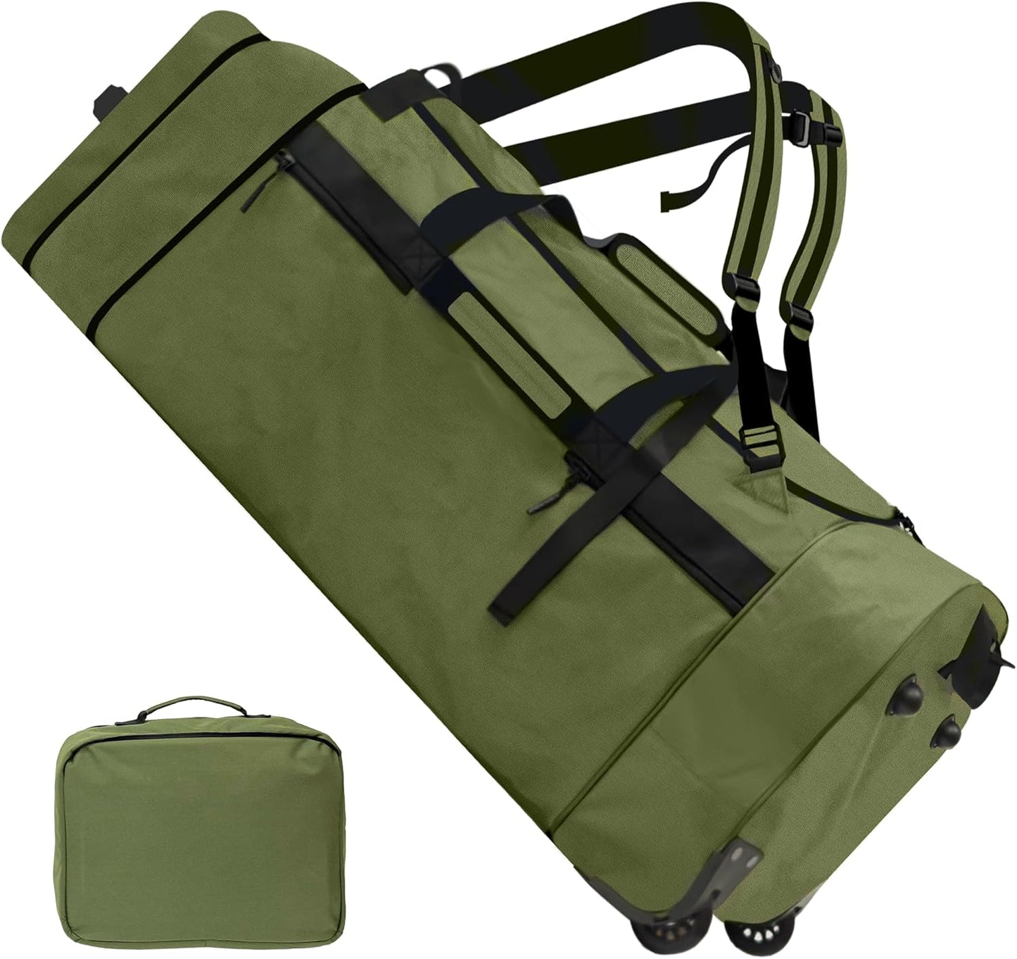 110L/120L Rolling Duffel Bag with Wheels - 28" No-Sag Design for Heavy Loads, Waterproof Travel Duffel w/Shoulder Straps and Dividers, Foldable Lightweight Design for Camping/Cargo/Air Travel - Roamly