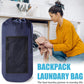 Portable with Adjustable Shoulder Straps Travel Dirty Laundry Bag,with Drawstring Closure & Mesh Pocket Backpack Laundry Bag for College,Apartment,Camping(Dark Blue)