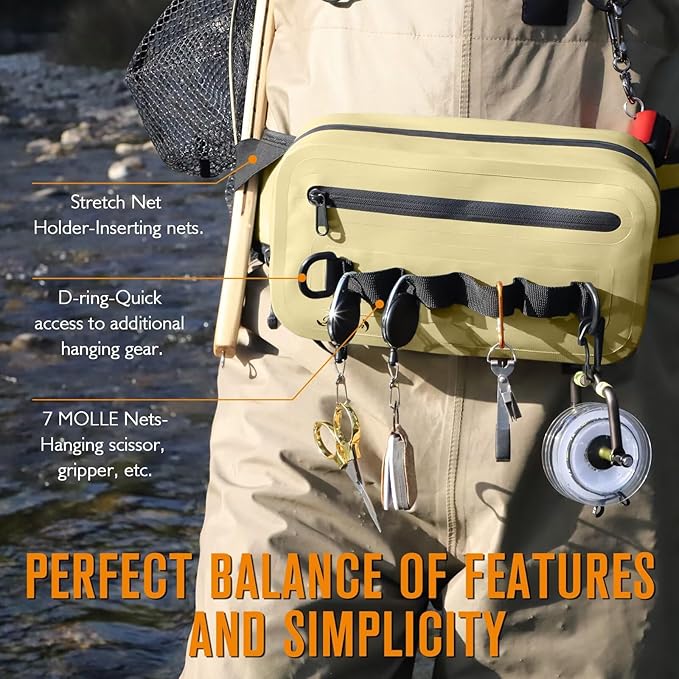 Dovesun Waterproof Fishing Fanny Pack for Men 3.3L Fly Fishing Bag Chest Pack with Airtight Zipper