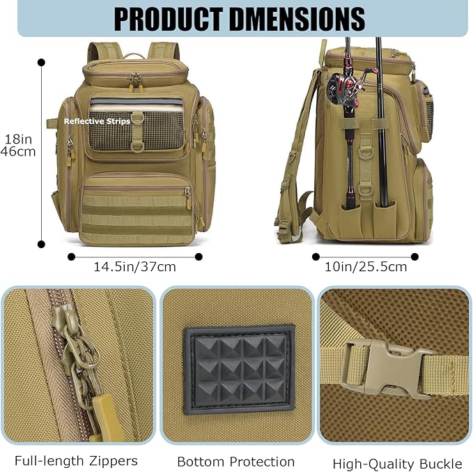 HAMBOLY Fishing Backpack with Rod Holders, 40L Tackle Box Backpack for Fishing Gear, Waterproof Fishing Bag for Men