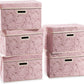 PRANDOM Collapsible Storage Boxes with Lids [5-Pack] Fabric Decorative Storage Bins Cubes Organizer Containers Baskets with Cover Handles Divider for Bedroom Closet Living Room Pink 14.9x9.8x9.8 Inch