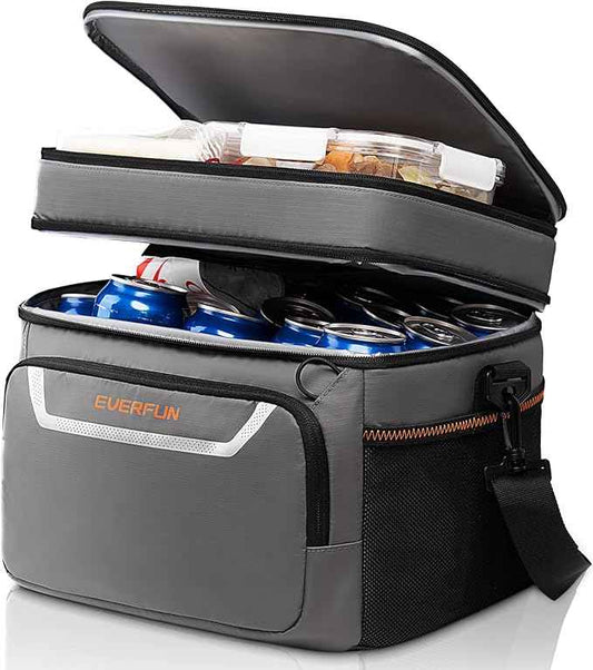 EVERFUN Small Cooler Bag 24/48 Can Insulated Lunch Box Double Deck Soft Leak-Proof Waterproof Collapsible Ice Chest for Men Women Work Travel Car Trip Picnic Beach