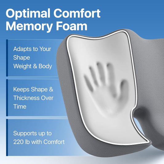 Seat Cushion, Extra Large Memory Foam Cushion for Office Chair Cushions, Ergonomic Cushions Pad Pillow for Pressure Relief Sciatica & Pain Relief for Long Sitting, Grey