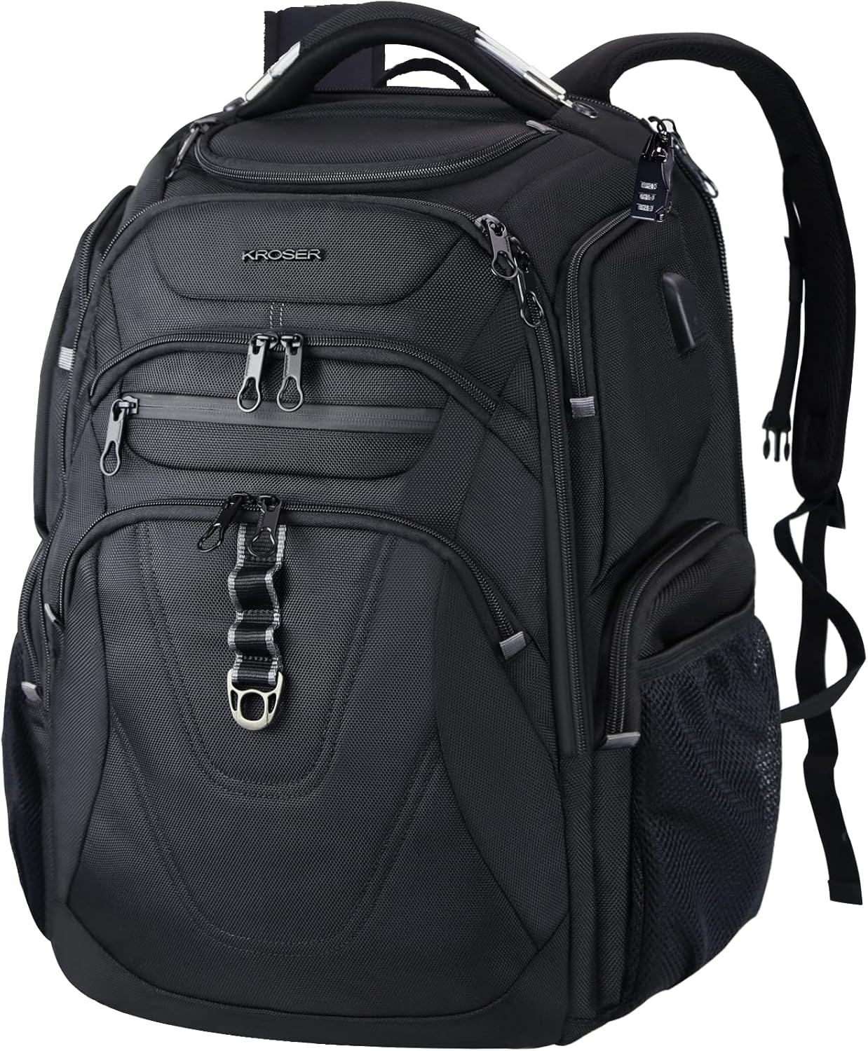 KROSER TSA Friendly Travel Laptop Backpack 18.4 inch XXXL Gaming Backpack Water-Repellent College Daypack Business Backpack with RFID Pockets & USB Port for Men/Women-Black - Roamly