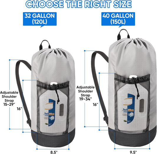 BALEINE 120L Laundry Bag Backpack, 900D Oxford Fabric Large Travel Laundry Bags with Shoulder Straps and 2 Mesh Pockets for College Dorm, Apartment, Laundromat (Gray, 120L)