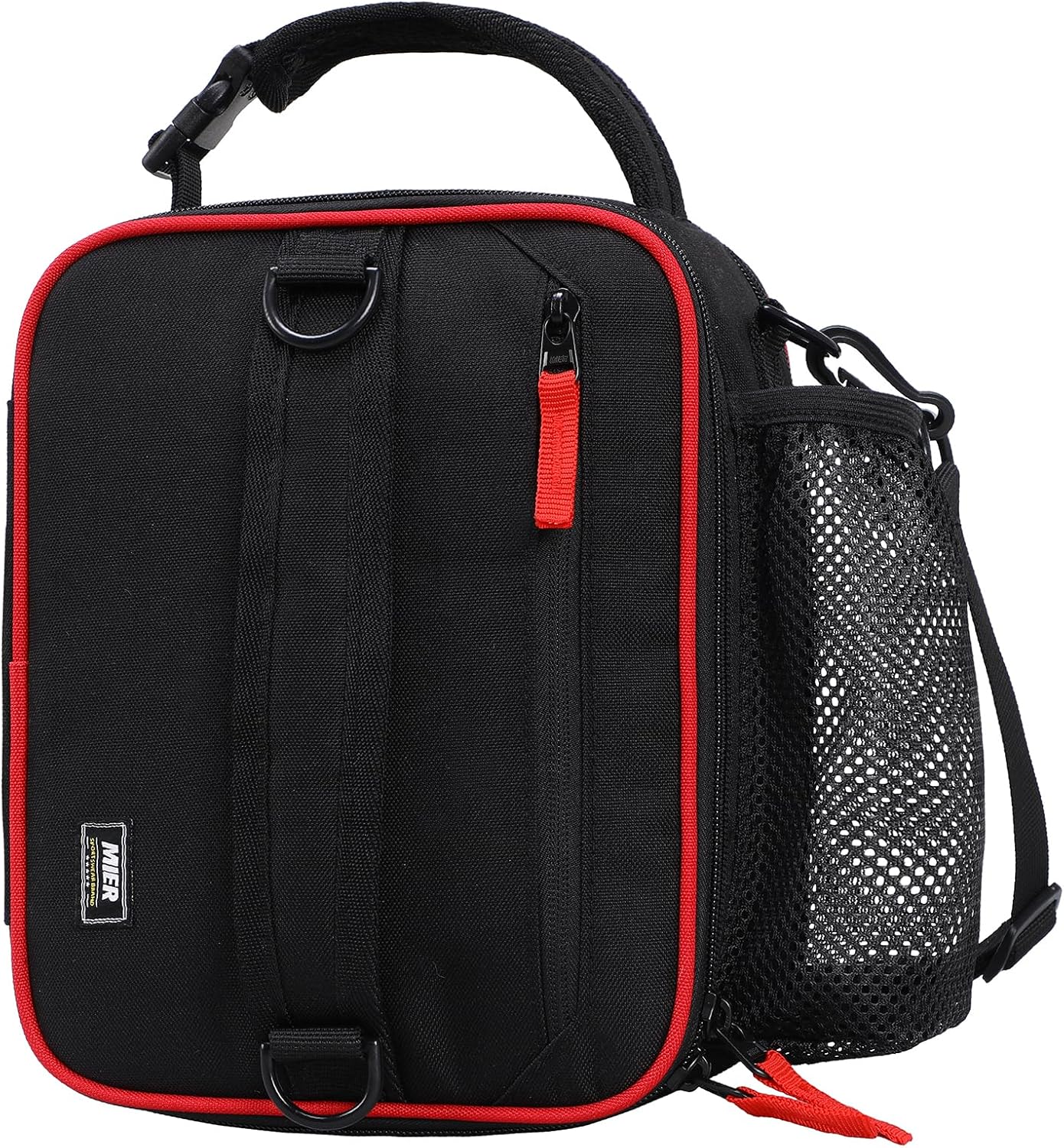 MIER Expandable Lunch Bag Insulated Lunch Box for Men to Work Travel Portable Lunchbox Bags with Shoulder Strap and Water Bottle Holder(Black/Red)