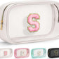 YOOLIFE Initial Make Up Bag Travel Toiletry Bag, Clear Makeup Bag Preppy Cosmetic Bag Clear Makeup Bags With Zipper Girlfriend Teacher 8 Year Old Girl Gifts Daughter Gifts Swim Gifts For Girls White S