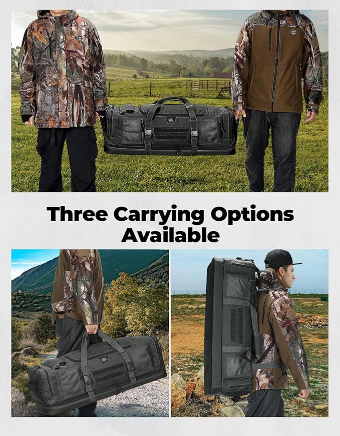 KEMIMOTO Hunting Duffle Bag, 78L large Capacity Travel Gear Bags Tool Range Cases for Long Distance Trips Hiking Hunting Fishing Camping, Multi Pocket Design, Brown Backpackable