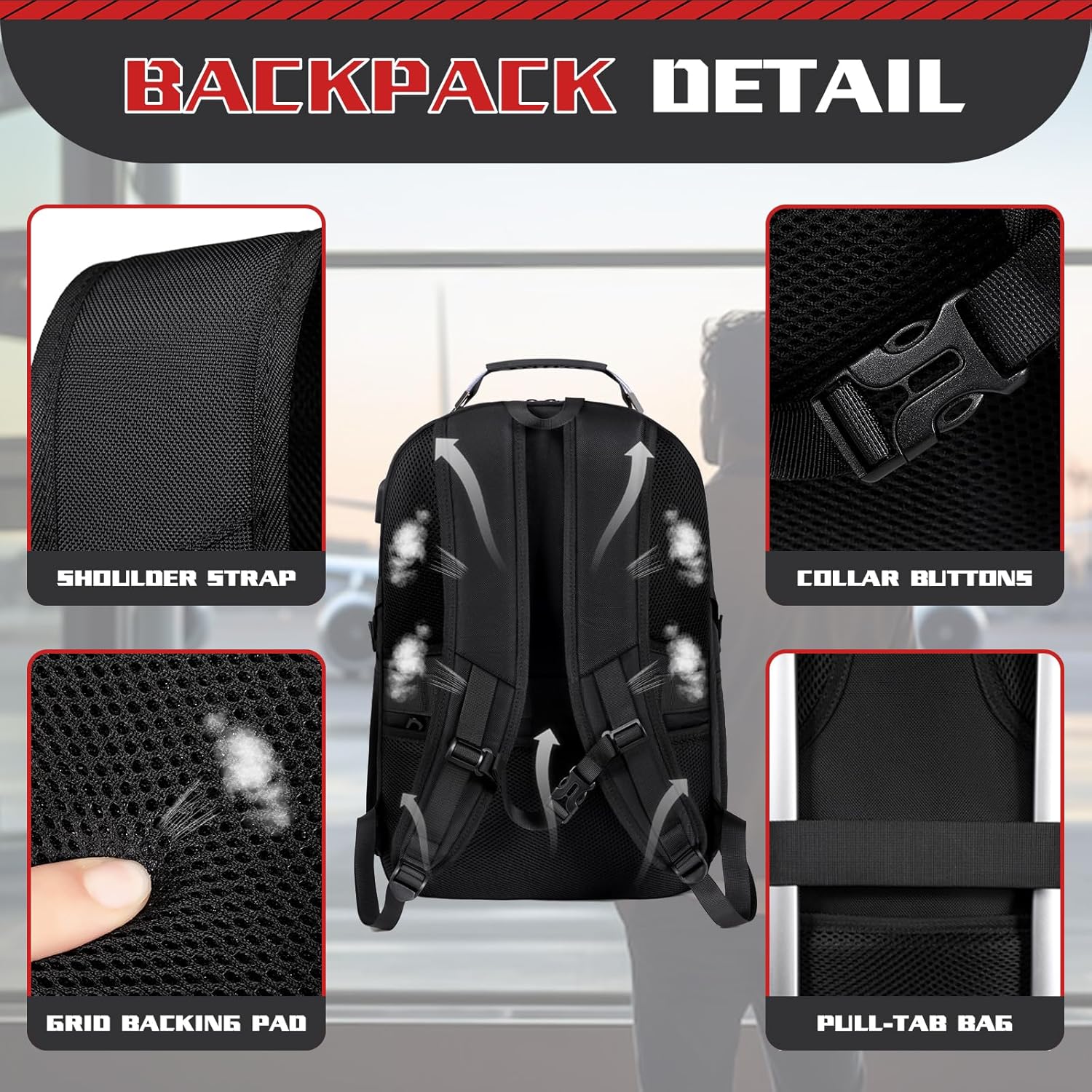 50L Travel Backpack, 17 inch Laptop Backpack for Men, Extra Large Sturdy TSA Friendly with USB Port College School Rucksack Bag Gifts for Him Men Women, Black - Roamly