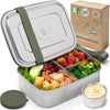 Everusely - Bento Box - Sage, 60oz / 1.8 L - Stainless Steel Lunch Box with Leakproof Condiment Container - 3 Compartment Snack Organizer for On the Go Meals - Freezer & Dishwasher Safe