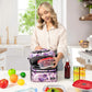 Opux Lunch Box For Women - Large Dual Compartment Insulated Lunch Bag, 10x7.5x10 Inches, Floral Purple