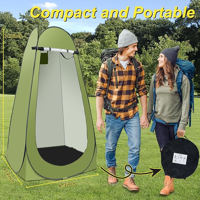 Pop Up Shower Tent for Camping, Portable Outdoor Privacy Shower Tent with 6000mAh Rechargeable Shower