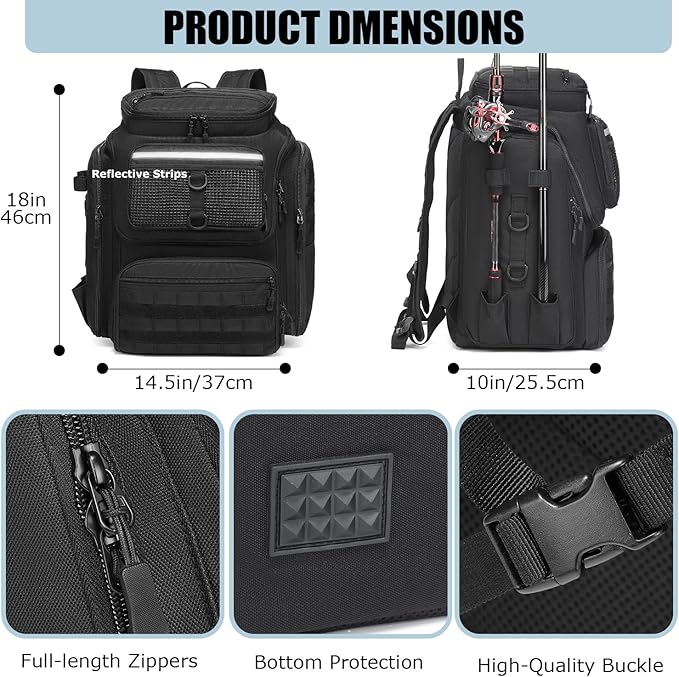 HAMBOLY Fishing Backpack with Rod Holders, 40L Tackle Box Backpack for Fishing Gear, Waterproof Fishing Bag for Men