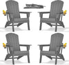 Folding Adirondack Chair - Extended Ergonomic Backrest, Cup Holder - Easy Assembly - Durable HDPE Plastic, Weather Resistant & Maintenance-Free - Lawn, Patio, Deck Supports 380lbs Grey