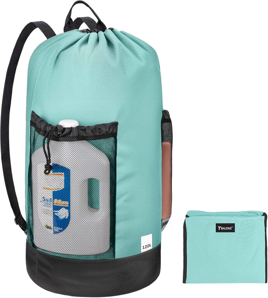 BALEINE 120L Laundry Bag Backpack, 900D Oxford Fabric Large Travel Laundry Bags with Shoulder Straps and 2 Mesh Pockets for College Dorm, Apartment, Laundromat (Sky Blue, 120L)