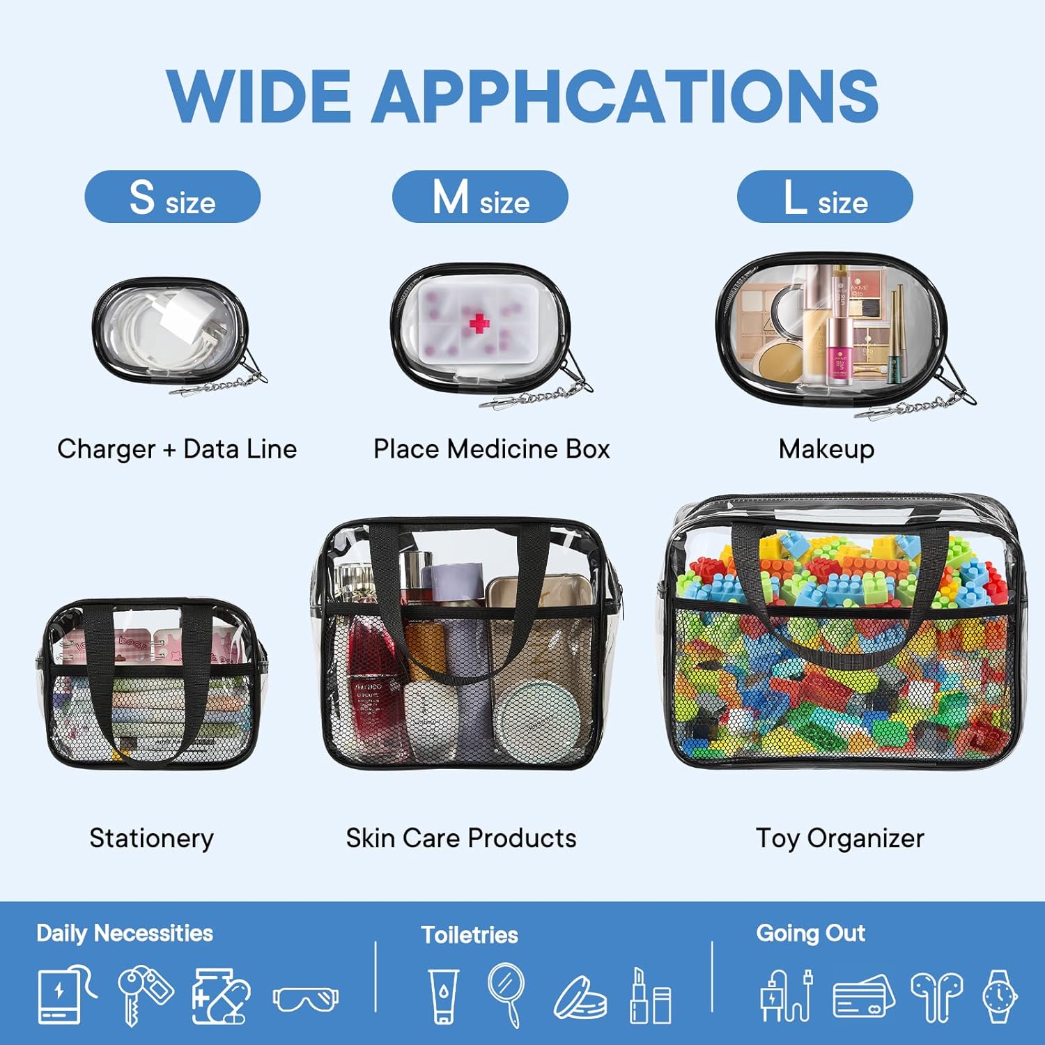XEWEA Clear Travel Toiletry Bags & Small Electronic Accessories Organizer Case, 6 PCS TSA Approved Transparent Makeup Bag for Women Men, Waterproof PVC Quart Pouch with Zipper for Airline Essentials - Roamly