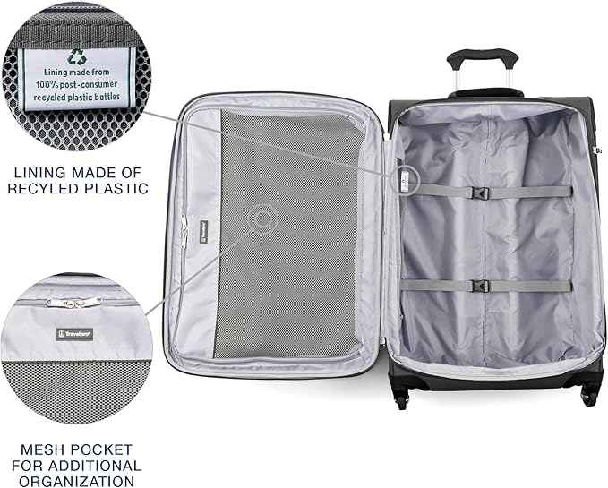 Travelpro Maxlite 5 Softside Expandable Luggage with 4 Spinner Wheels, Lightweight Suitcase, Men and Women, Shadow Grey, Checked-Medium 25-Inch