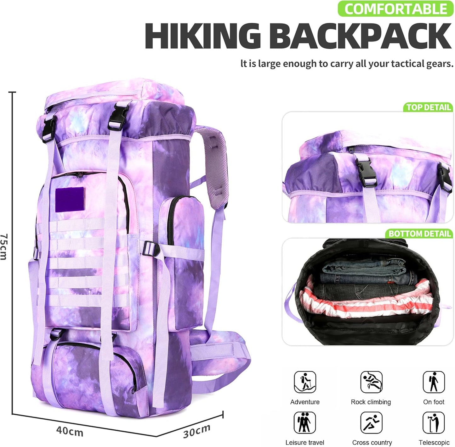 King'sGuard 70L Camping Hiking Backpack Tactical Backpack Military Molle Rucksack Backpack for Outdoor - Roamly