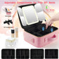 Mid-Size Makeup Bag with LED 1X5X10X20X30X Magnifying Mirror and Travel Makeup Train Case Cosmetic Organiser with Mirror and Separate Makeup Brush Panel, Portable Adjustable Divider, Pink