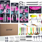 Goture Fishing Tool Kit,Fishing Pliers,Fillet Knife with Sheath,Fish Lip Gripper,Fish Hook Remover,Lanyard,Line Scissors,Sharpener,Stainless Steel Soap,Saltwater Gear Kit,Red/Pink,Gifts for Men/Women