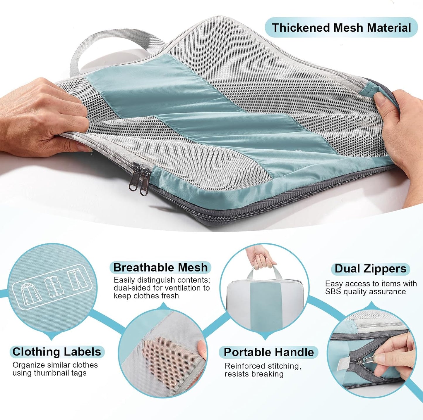 10 Set Compression Packing Cubes for Travel Essentials,Compressible Expandable Packing Cubes for Suitcase,OlarHike Luggage Organizer Bags for Travel,Handy Helper for Organizing Clothes(Blue Gray) - Roamly