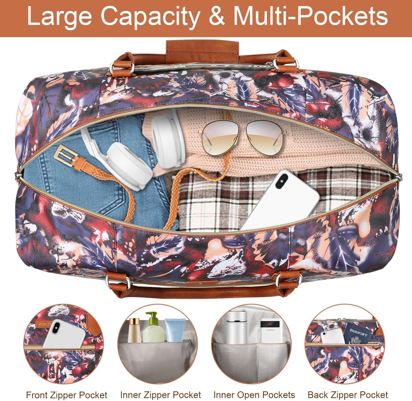 Weekender Bag for Women, Travel Duffel Bag Carry On Overnight Bag with Shoe Compartment Large Nylon Travel Weekend Tote Bag - Roamly