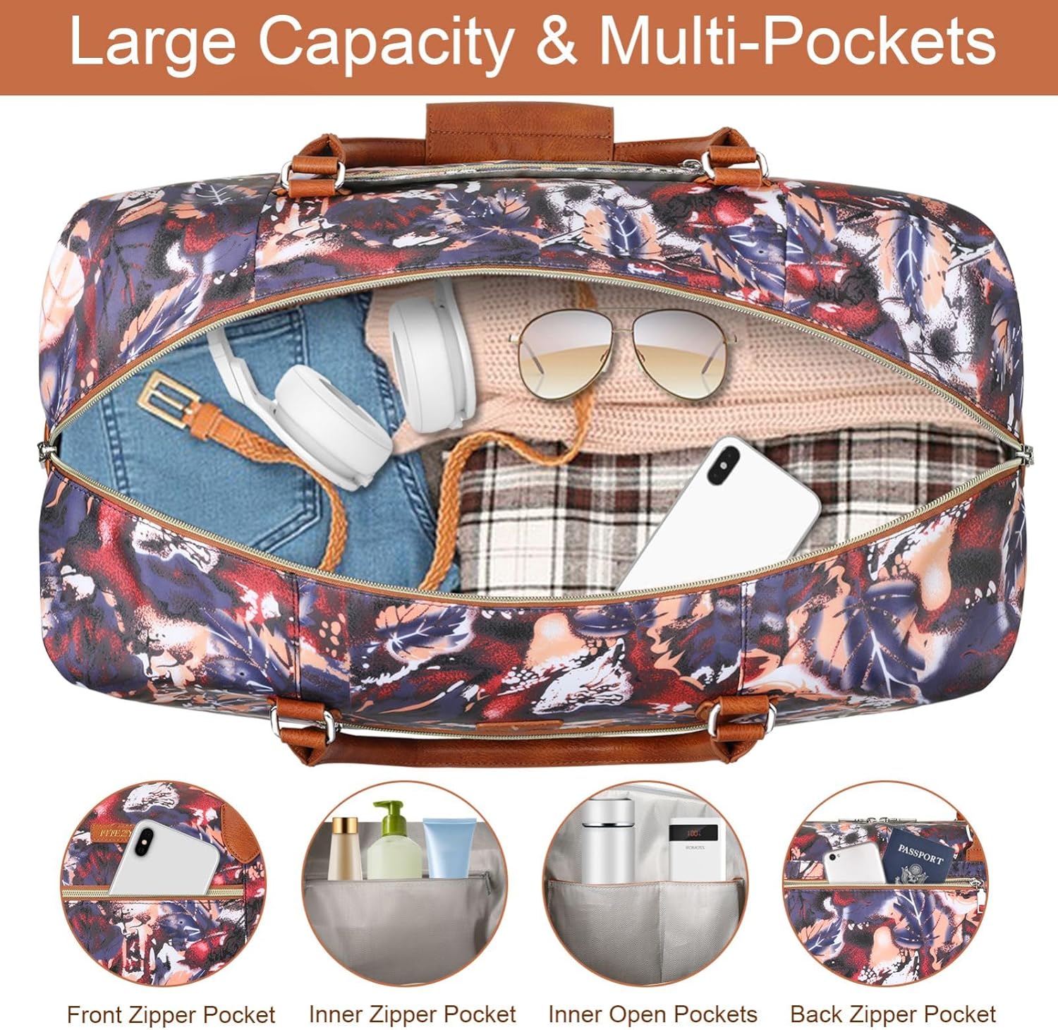 Weekender Bag for Women, Travel Duffel Bag Carry On Overnight Bag with Shoe Compartment Large Nylon Travel Weekend Tote Bag - Roamly