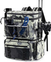 HXLGMD Fishing Backpack with Rod Holders, Double Layer Large Water-resistant Tackle Bag Store Gear with Cooler, Grey