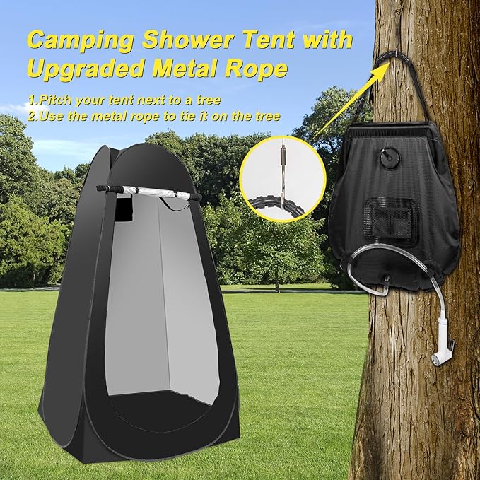 Portable Camping Privacy Tent, Outdoor Shower Tent Kit with 5 Gallon Shower Bag-(Nozzle Upgraded)