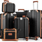 Luggage Set 6 Piece with Cup Holder,Hardshell TSA Lock Spinner Wheels Carry on Lightweight Suitcase，Hook and YKK Zippers for Valentine Gifts(Black, 6 piece sets（14/20/24/28/DB/TB）)