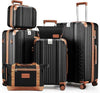 Luggage Set 6 Piece with Cup Holder,Hardshell TSA Lock Spinner Wheels Carry on Lightweight Suitcase，Hook and YKK Zippers for Valentine Gifts(Black, 6 piece sets（14/20/24/28/DB/TB）)