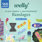 Welly Bandage Large Refill Pack | Adhesive Flexible Fabric, Glow-in-The-Dark & Waterproof Bandages | Assorted Shapes and Patterns for Minor Cuts, Scrapes, and Wounds - 160 Count