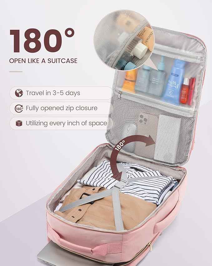 LOVEVOOK Travel Backpack for Women & Men 50L,Airline Approved Carry On Backpack Travel Essentials,TSA Carry on Luggage,Waterproof Personal Item Travel Bag,Suitcase with 3 Packing Cubes,Pink-Pink