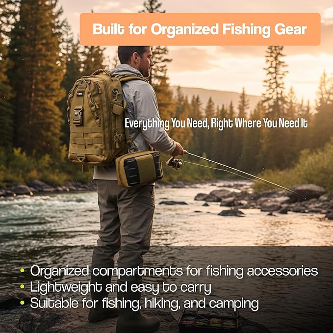 Tovra Fishing Tackle Backpack with Removable Storage Pouch – Compact Sling Pack with MOLLE Webbing, Multiple Compartments & Waterproof Nylon for Fishing, Hiking & Outdoor Gear Organization