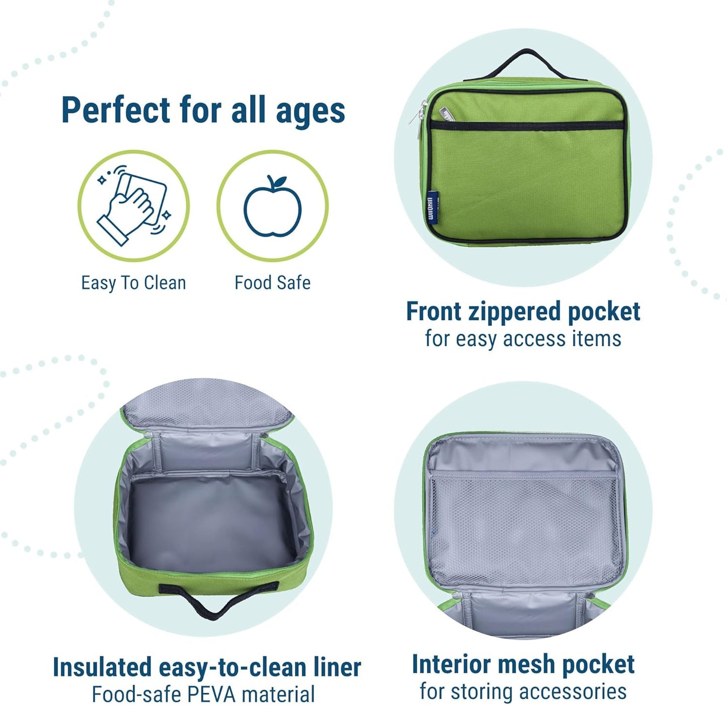 Wildkin Kids Insulated Lunch Box – Durable and Reusable for School & Travel - Parrot Green