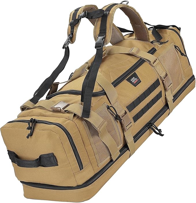 KEMIMOTO Hunting Duffle Bag, 78L large Capacity Travel Gear Bags Tool Range Cases for Long Distance Trips Hiking Hunting Fishing Camping, Multi Pocket Design, Brown Backpackable